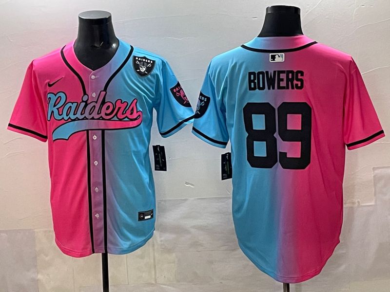 Men 2025 Oakland Raiders 89 Bowers Blue pink Nike Limited NFL Jersey style 006